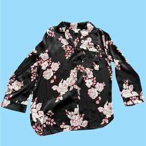 Silk black and red roses sleep\dress shirt
